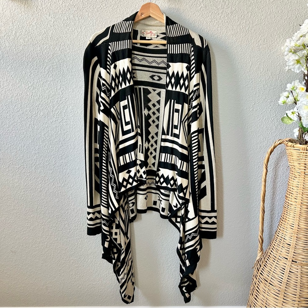 Scully Black Cream Blanket Cardigan Size XL Western Wear Cascade Open Front